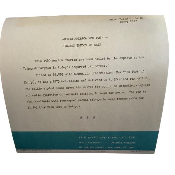 VTG 1969 Austin America Promo Photo Ad Copy British Leyland Dealership Ephemera - Picture 3 of 7